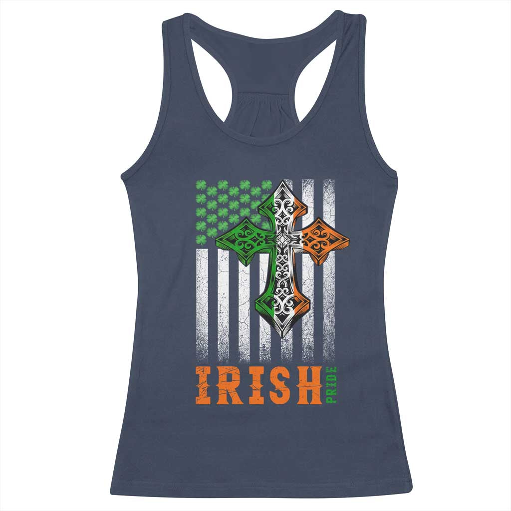 Irish American Pride Celtic Cross USA Flag Racerback Tank Top St Patricks Day Gift TS12 Navy Print Your Wear