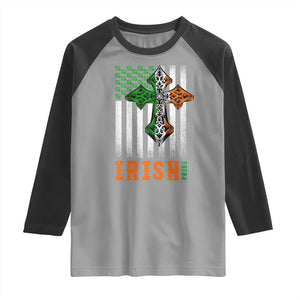 Irish American Pride Celtic Cross USA Flag Raglan Shirt St Patricks Day Gift TS12 Sport Gray Black Print Your Wear
