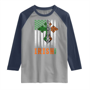 Irish American Pride Celtic Cross USA Flag Raglan Shirt St Patricks Day Gift TS12 Sport Gray Navy Print Your Wear