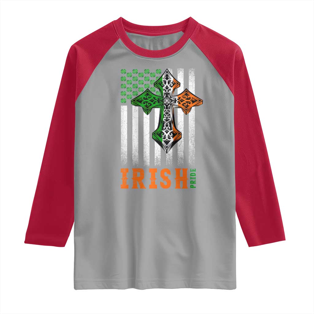 Irish American Pride Celtic Cross USA Flag Raglan Shirt St Patricks Day Gift TS12 Sport Gray Red Print Your Wear