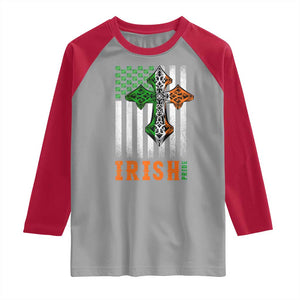 Irish American Pride Celtic Cross USA Flag Raglan Shirt St Patricks Day Gift TS12 Sport Gray Red Print Your Wear