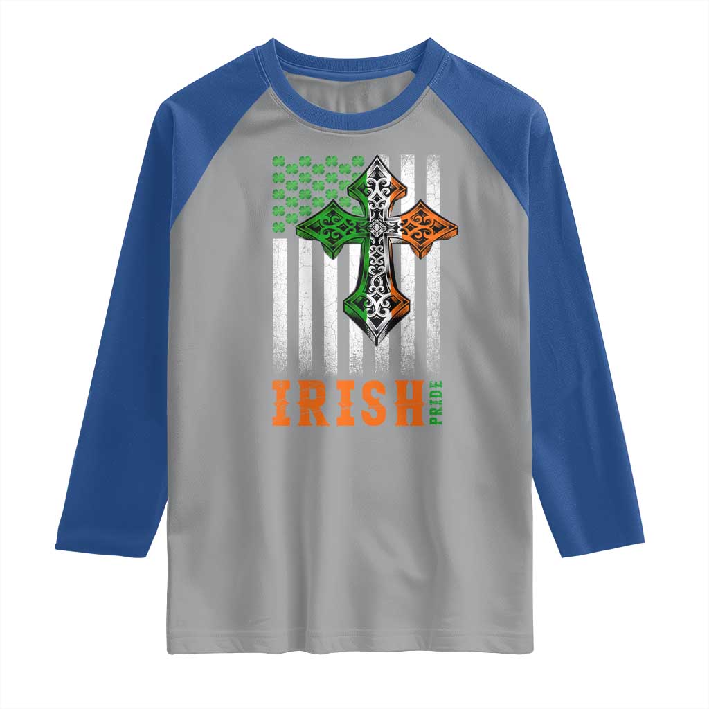 Irish American Pride Celtic Cross USA Flag Raglan Shirt St Patricks Day Gift TS12 Sport Gray Royal Print Your Wear
