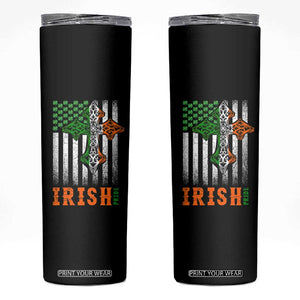 Irish American Pride Celtic Cross USA Flag Skinny Tumbler St Patricks Day Gift TS12 Black Print Your Wear