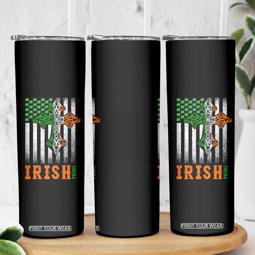 Irish American Pride Celtic Cross USA Flag Skinny Tumbler St Patricks Day Gift TS12 Print Your Wear