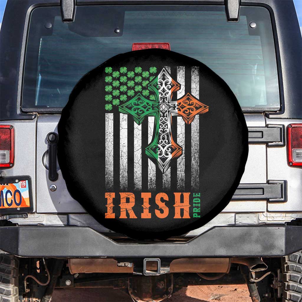 Irish American Pride Celtic Cross USA Flag Spare Tire Cover St Patricks Day Gift TS12 No hole Black Print Your Wear