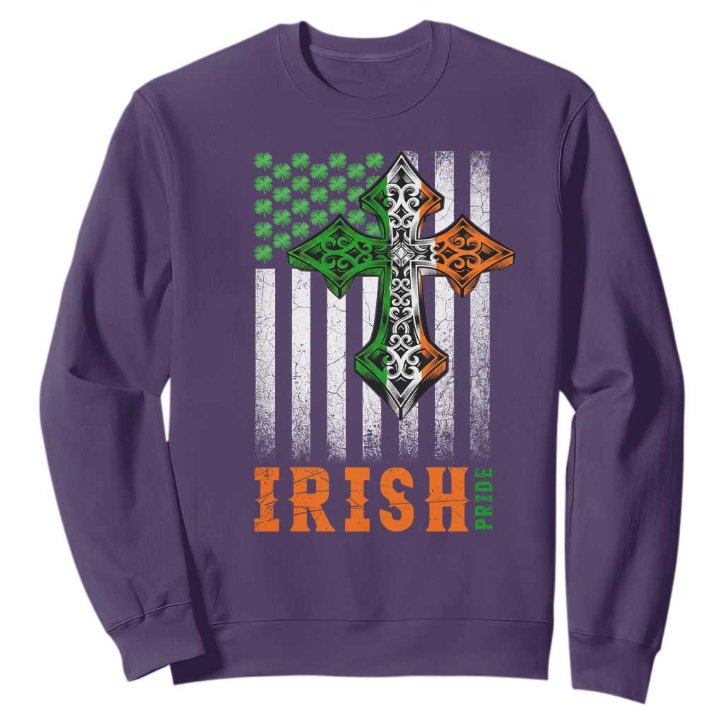 Irish American Pride Celtic Cross USA Flag Sweatshirt St Patricks Day Gift TS12 Purple Print Your Wear