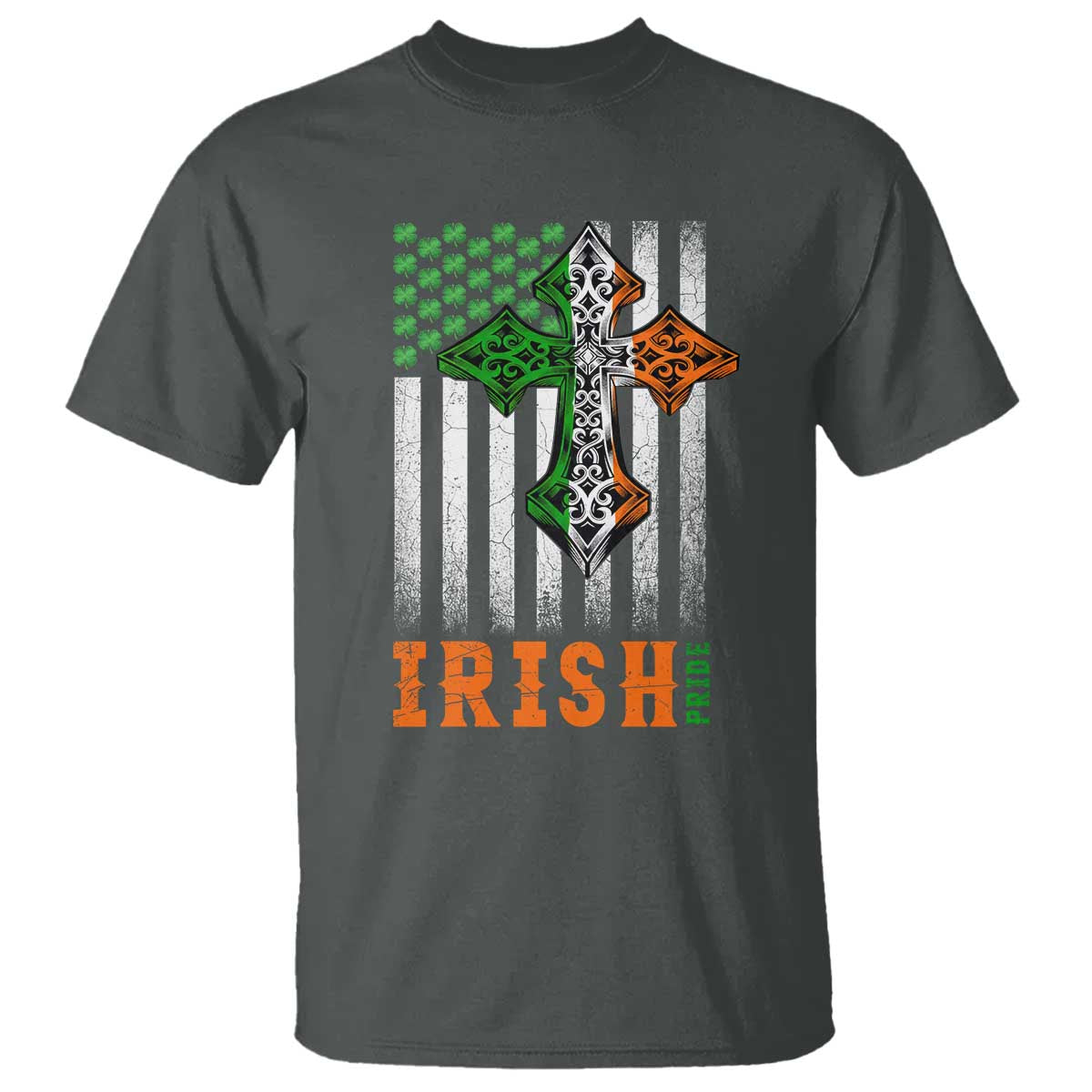 Irish American Pride Celtic Cross USA Flag T Shirt St Patricks Day Gift TS12 Dark Heather Print Your Wear