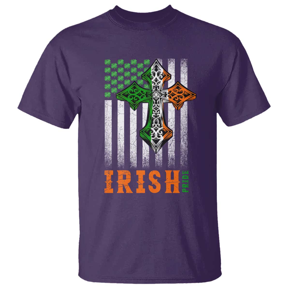 Irish American Pride Celtic Cross USA Flag T Shirt St Patricks Day Gift TS12 Purple Print Your Wear