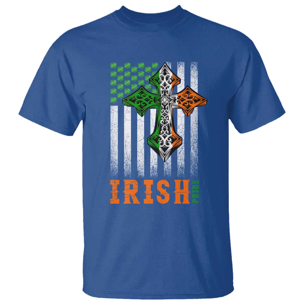 Irish American Pride Celtic Cross USA Flag T Shirt St Patricks Day Gift TS12 Royal Blue Print Your Wear