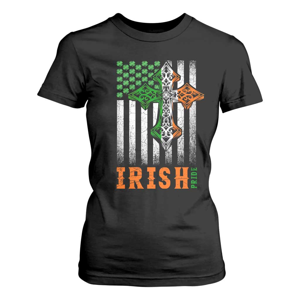 Irish American Pride Celtic Cross USA Flag T Shirt For Women St Patricks Day Gift TS12 Black Print Your Wear