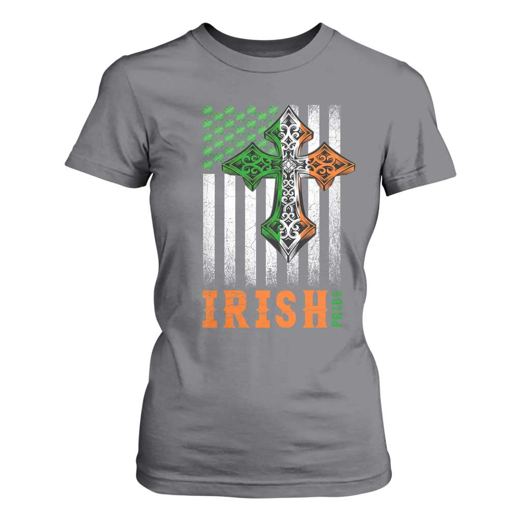 Irish American Pride Celtic Cross USA Flag T Shirt For Women St Patricks Day Gift TS12 Charcoal Print Your Wear