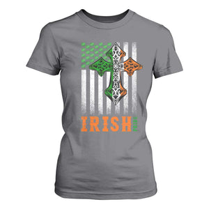 Irish American Pride Celtic Cross USA Flag T Shirt For Women St Patricks Day Gift TS12 Charcoal Print Your Wear