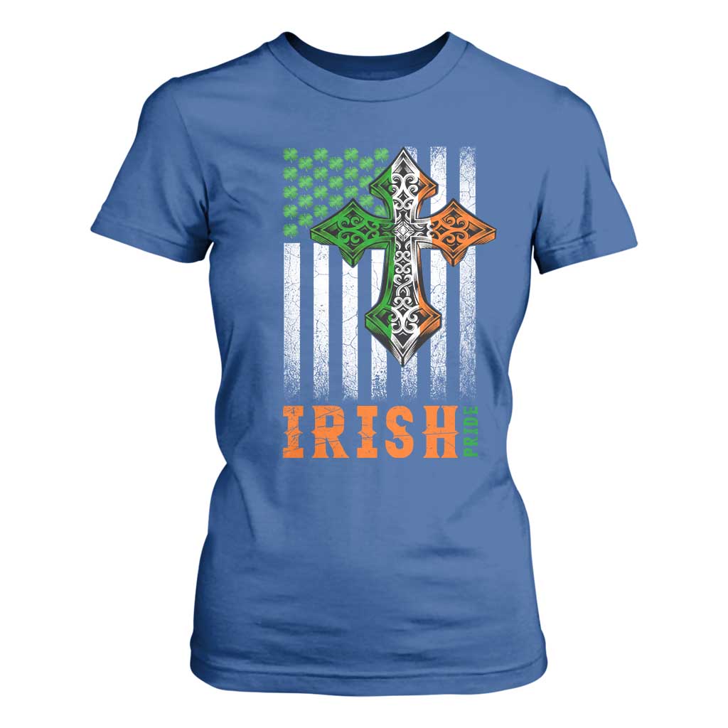 Irish American Pride Celtic Cross USA Flag T Shirt For Women St Patricks Day Gift TS12 Royal Blue Print Your Wear
