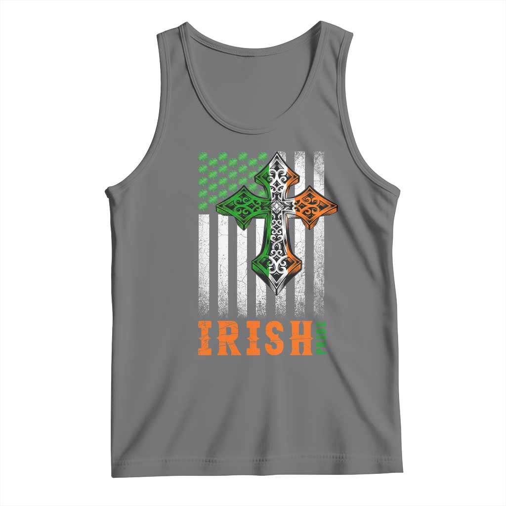Irish American Pride Celtic Cross USA Flag Tank Top St Patricks Day Gift TS12 Black Heather Print Your Wear