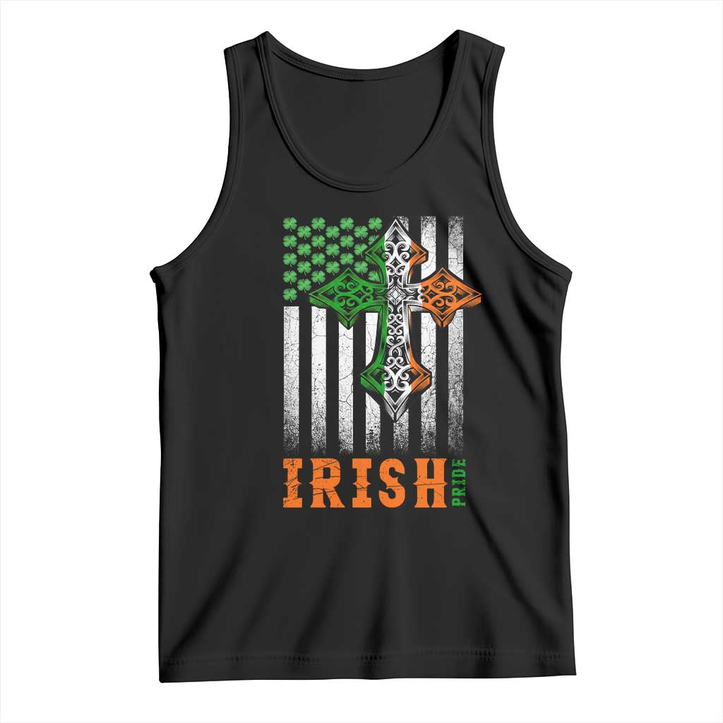 Irish American Pride Celtic Cross USA Flag Tank Top St Patricks Day Gift TS12 Black Print Your Wear