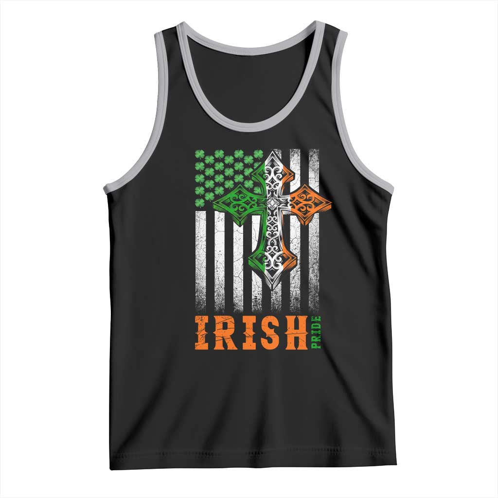 Irish American Pride Celtic Cross USA Flag Tank Top St Patricks Day Gift TS12 Black Athletic Heather Print Your Wear