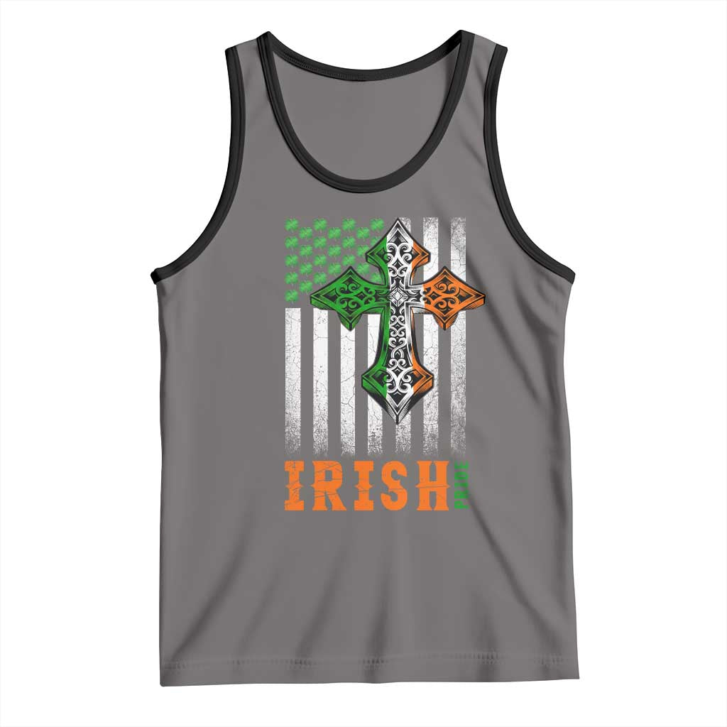 Irish American Pride Celtic Cross USA Flag Tank Top St Patricks Day Gift TS12 Deep Heather Black Print Your Wear