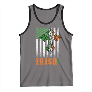 Irish American Pride Celtic Cross USA Flag Tank Top St Patricks Day Gift TS12 Deep Heather Black Print Your Wear