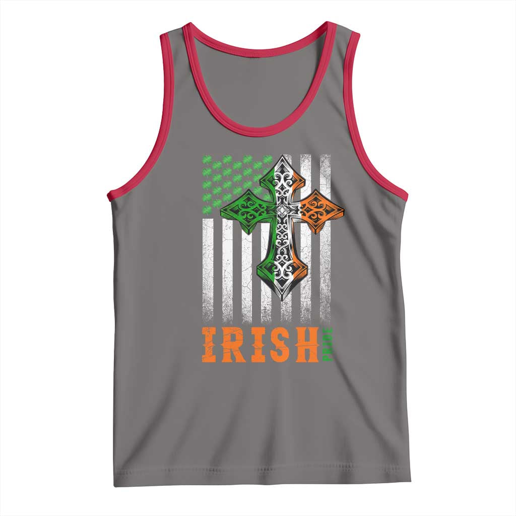 Irish American Pride Celtic Cross USA Flag Tank Top St Patricks Day Gift TS12 Deep Heather Red Print Your Wear