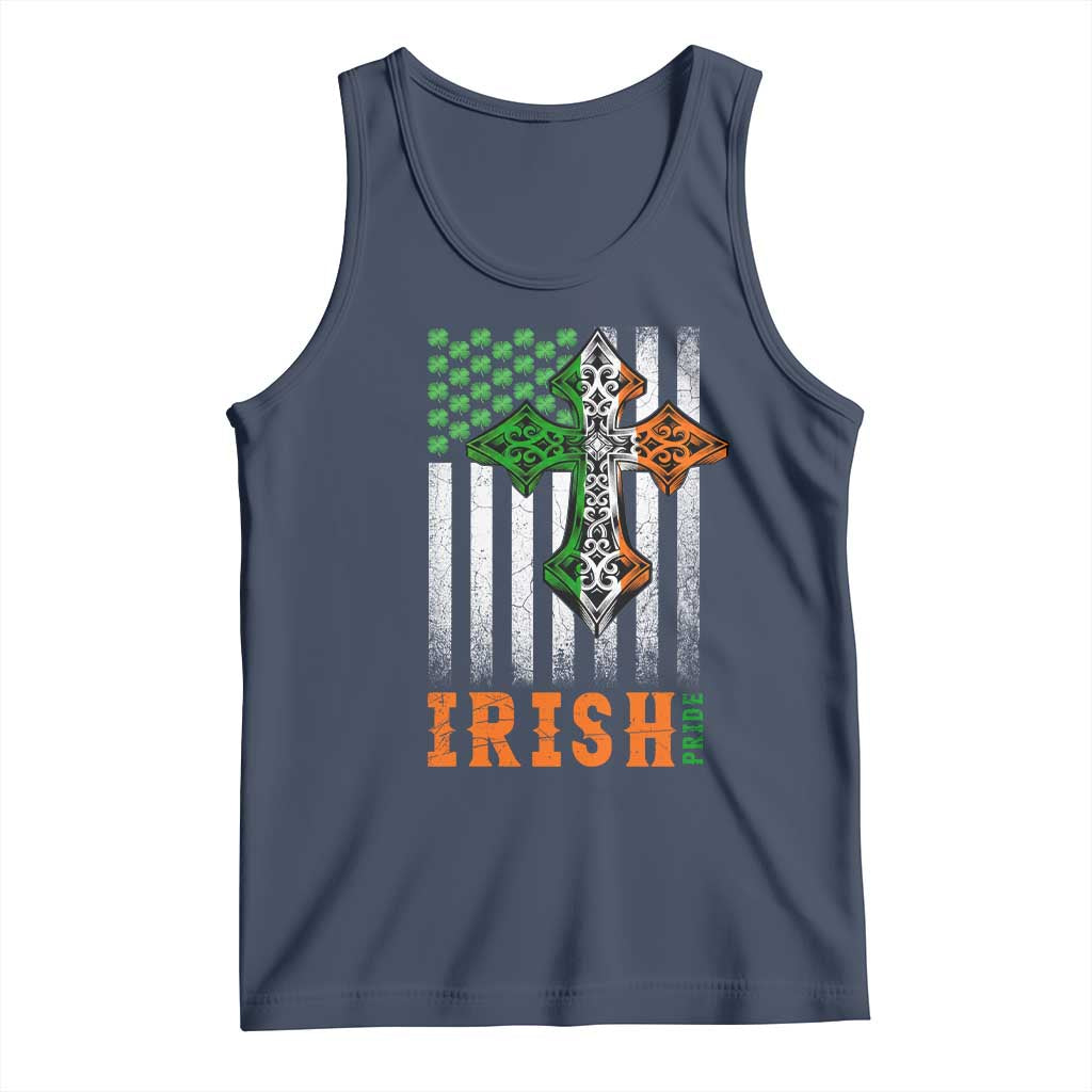 Irish American Pride Celtic Cross USA Flag Tank Top St Patricks Day Gift TS12 Navy Print Your Wear