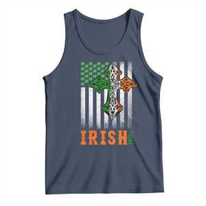 Irish American Pride Celtic Cross USA Flag Tank Top St Patricks Day Gift TS12 Navy Print Your Wear