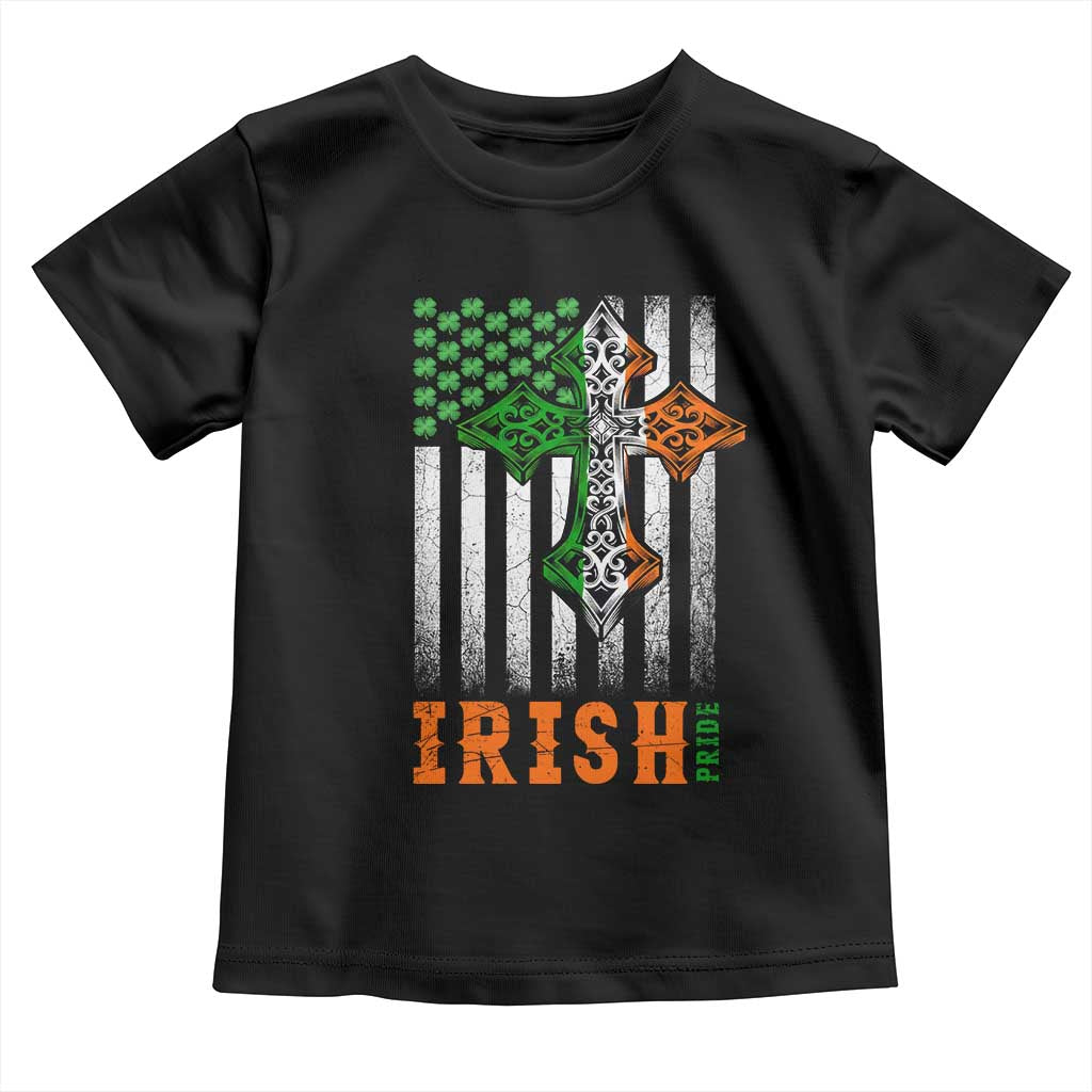 Irish American Pride Celtic Cross USA Flag Toddler T Shirt St Patricks Day Gift TS12 Black Print Your Wear