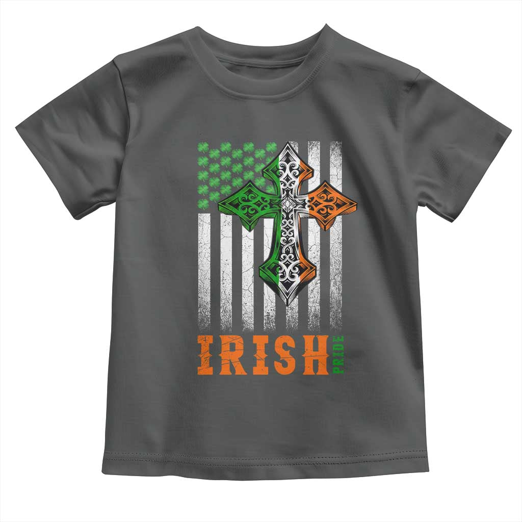 Irish American Pride Celtic Cross USA Flag Toddler T Shirt St Patricks Day Gift TS12 Dark Heather Print Your Wear
