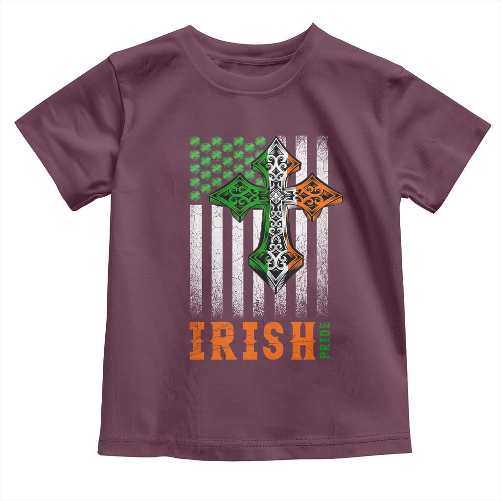 Irish American Pride Celtic Cross USA Flag Toddler T Shirt St Patricks Day Gift TS12 Maroon Print Your Wear