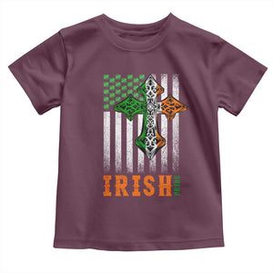 Irish American Pride Celtic Cross USA Flag Toddler T Shirt St Patricks Day Gift TS12 Maroon Print Your Wear