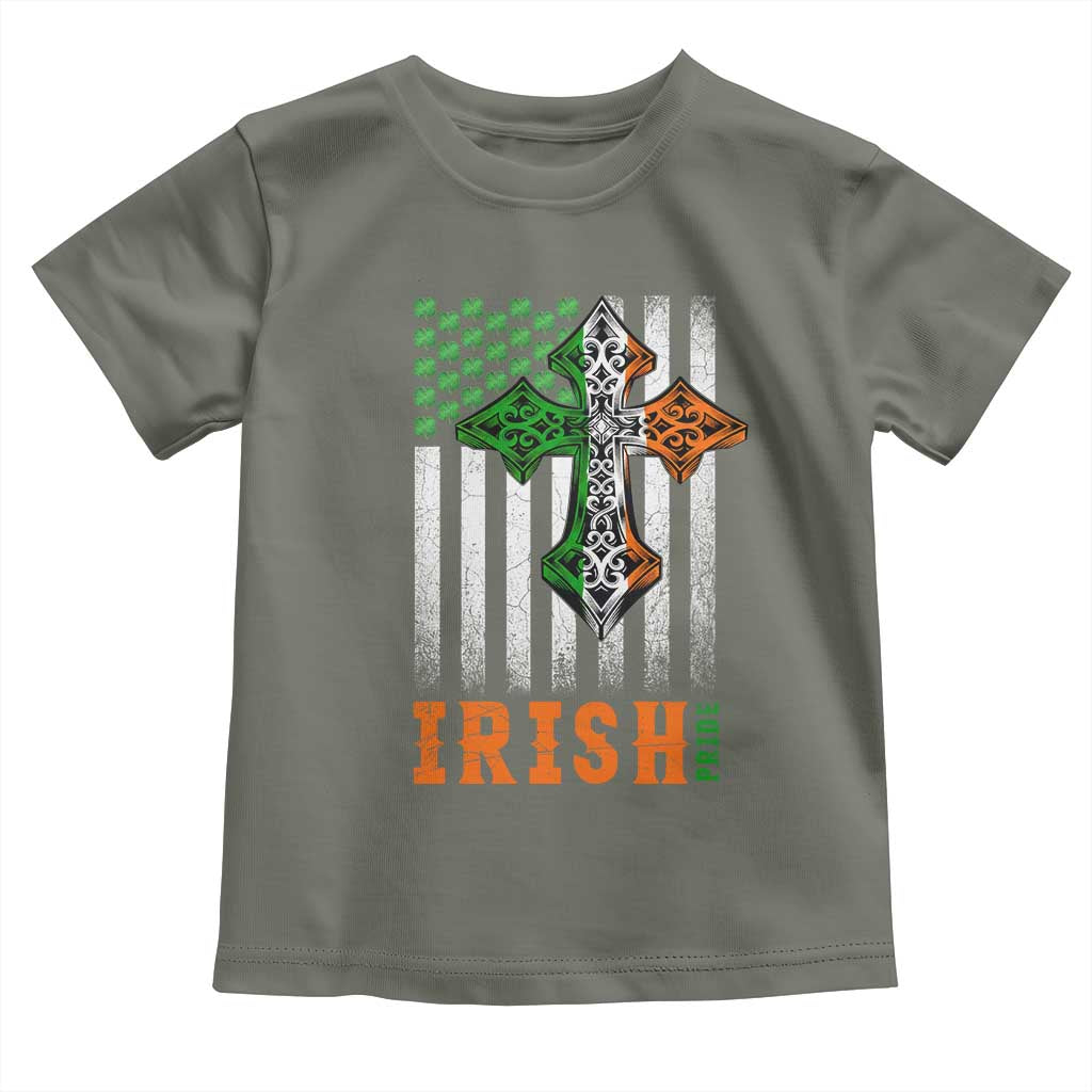 Irish American Pride Celtic Cross USA Flag Toddler T Shirt St Patricks Day Gift TS12 Military Green Print Your Wear