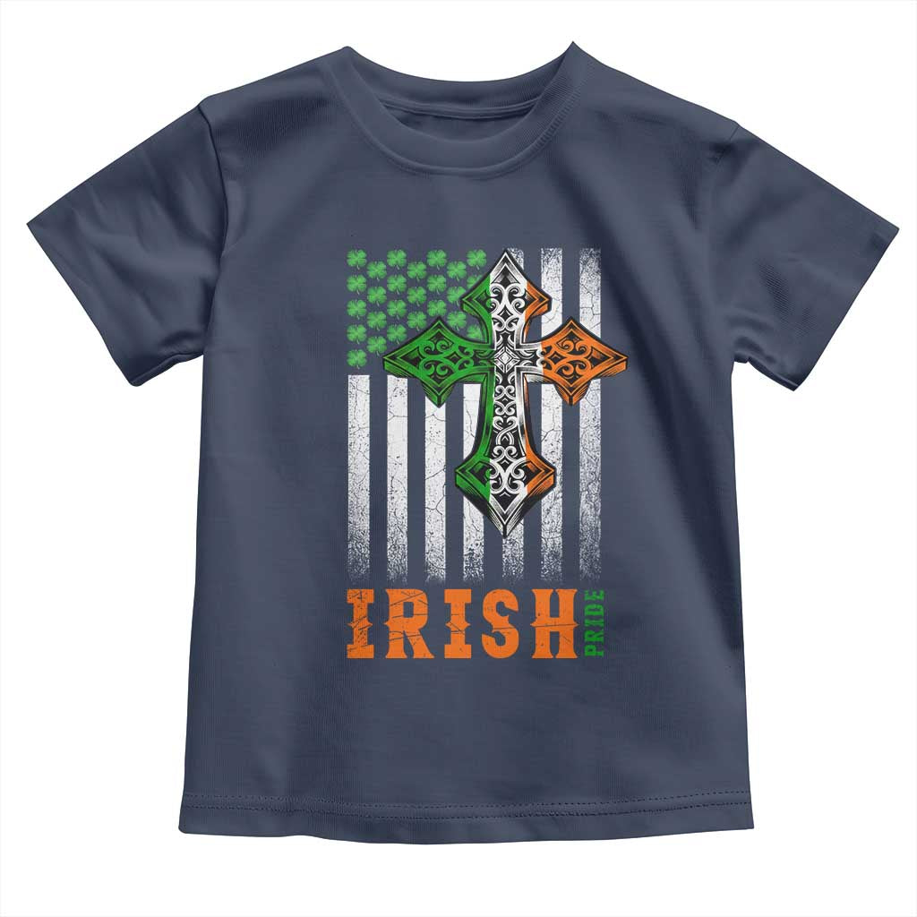Irish American Pride Celtic Cross USA Flag Toddler T Shirt St Patricks Day Gift TS12 Navy Print Your Wear