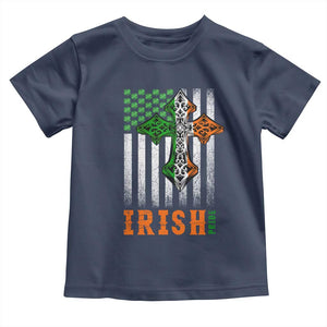Irish American Pride Celtic Cross USA Flag Toddler T Shirt St Patricks Day Gift TS12 Navy Print Your Wear