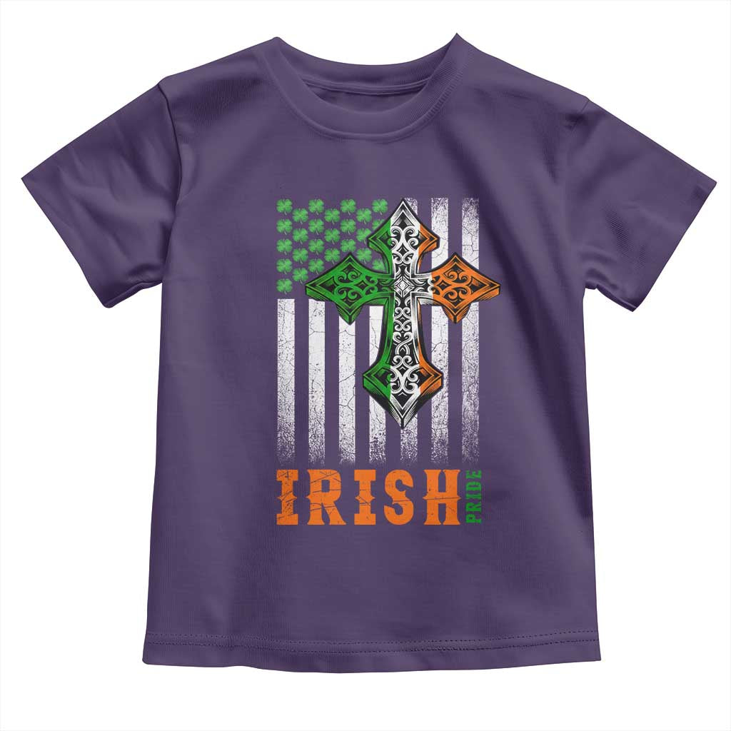 Irish American Pride Celtic Cross USA Flag Toddler T Shirt St Patricks Day Gift TS12 Purple Print Your Wear