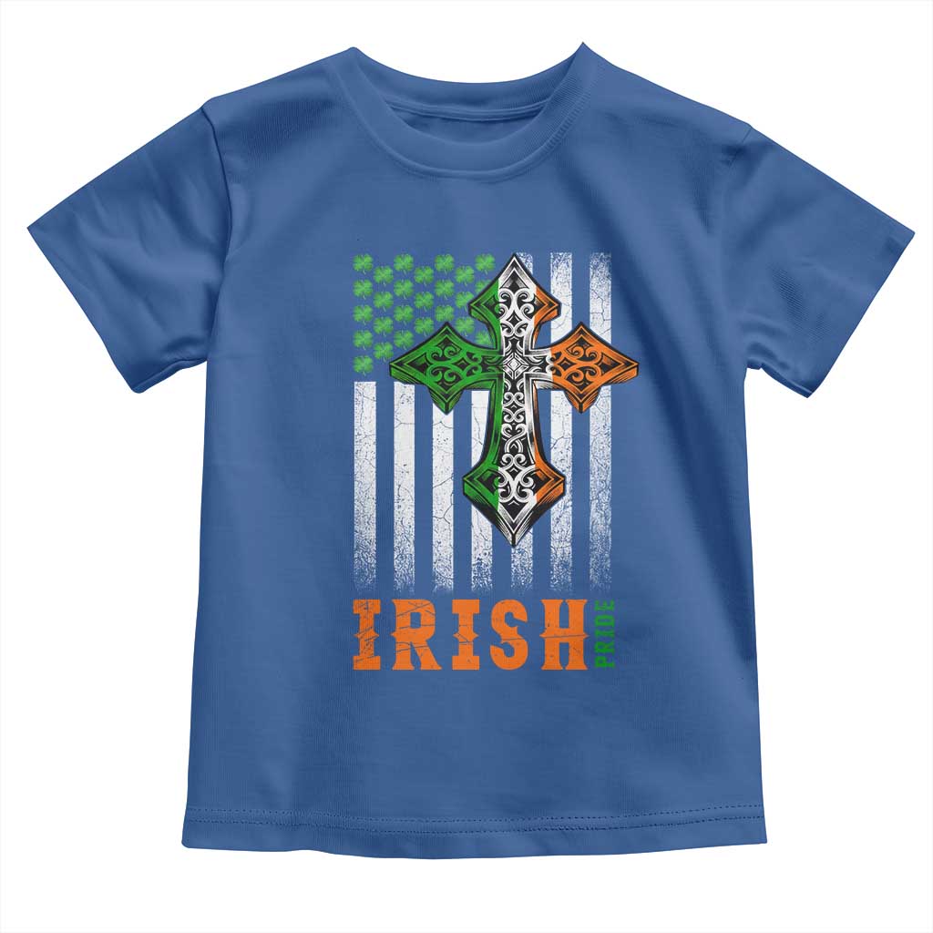 Irish American Pride Celtic Cross USA Flag Toddler T Shirt St Patricks Day Gift TS12 Royal Blue Print Your Wear