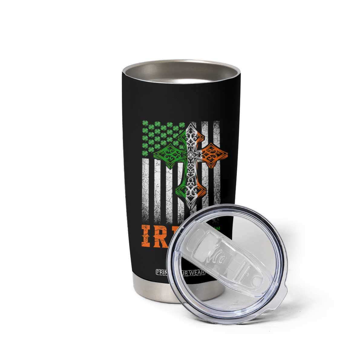 Irish American Pride Celtic Cross USA Flag Tumbler Cup St Patricks Day Gift TS12 Print Your Wear