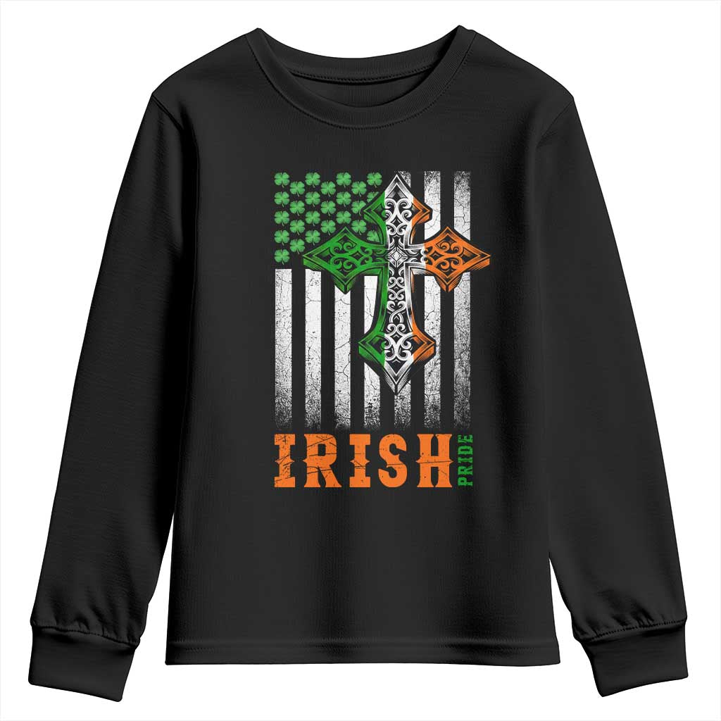 Irish American Pride Celtic Cross USA Flag Youth Sweatshirt St Patricks Day Gift TS12 Black Print Your Wear