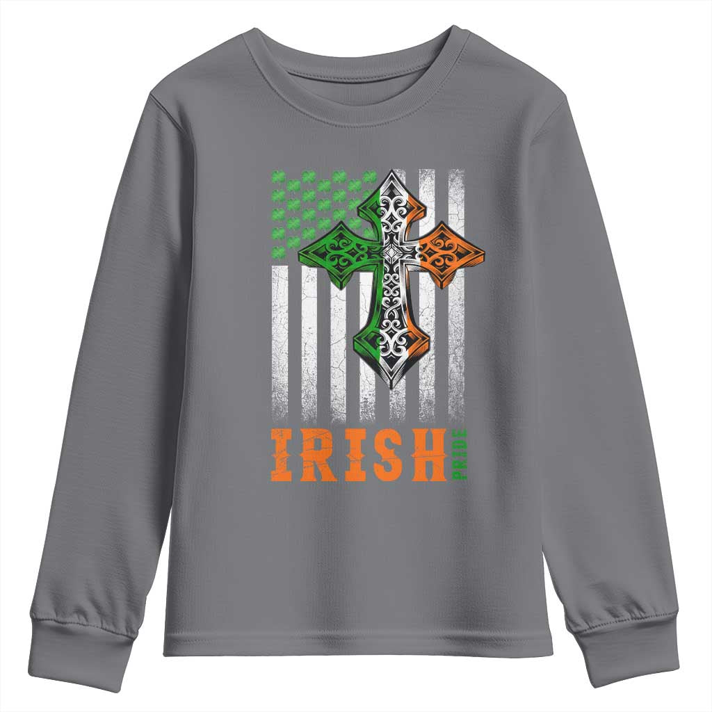 Irish American Pride Celtic Cross USA Flag Youth Sweatshirt St Patricks Day Gift TS12 Charcoal Print Your Wear