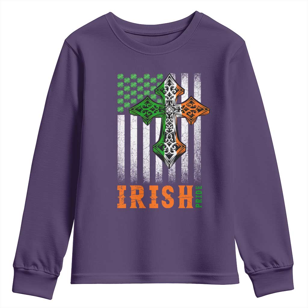 Irish American Pride Celtic Cross USA Flag Youth Sweatshirt St Patricks Day Gift TS12 Purple Print Your Wear