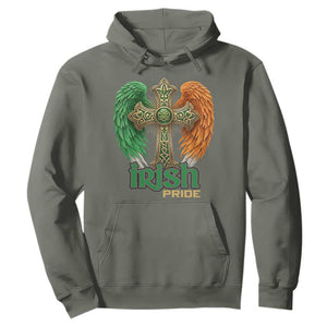 Irish Pride Celtic Cross Hoodie Christian Gift TS12 Military Green Print Your Wear