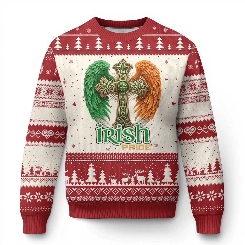 Irish Pride Celtic Cross Ugly Christmas Sweater Christian Gift TS12 Beige Red Print Your Wear