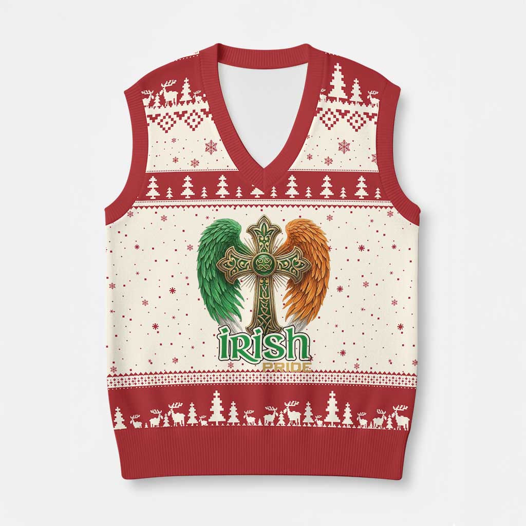 Irish Pride Celtic Cross V-Neck Knit Sweater Vest Christian Gift TS12 Beige Red Print Your Wear