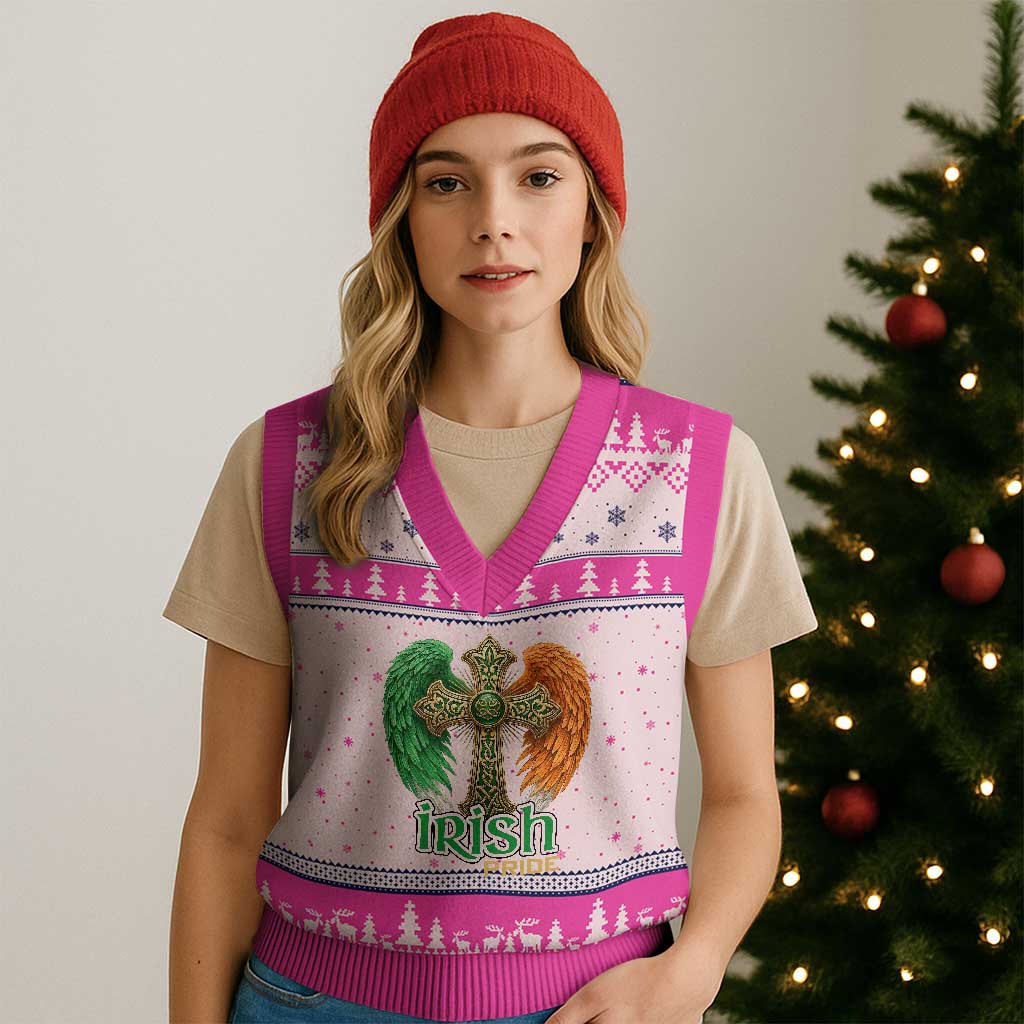 Irish Pride Celtic Cross V-Neck Knit Sweater Vest Christian Gift TS12 Hot Pink Print Your Wear