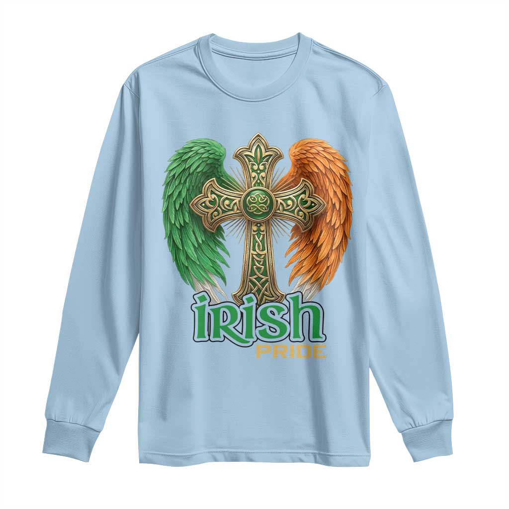 Irish Pride Celtic Cross Long Sleeve Shirt Christian Gift TS12 Light Blue Print Your Wear