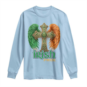 Irish Pride Celtic Cross Long Sleeve Shirt Christian Gift TS12 Light Blue Print Your Wear