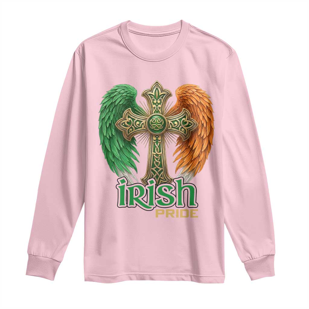 Irish Pride Celtic Cross Long Sleeve Shirt Christian Gift TS12 Light Pink Print Your Wear