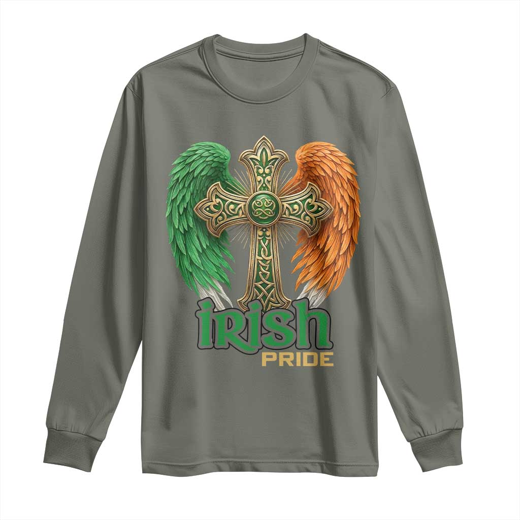 Irish Pride Celtic Cross Long Sleeve Shirt Christian Gift TS12 Military Green Print Your Wear