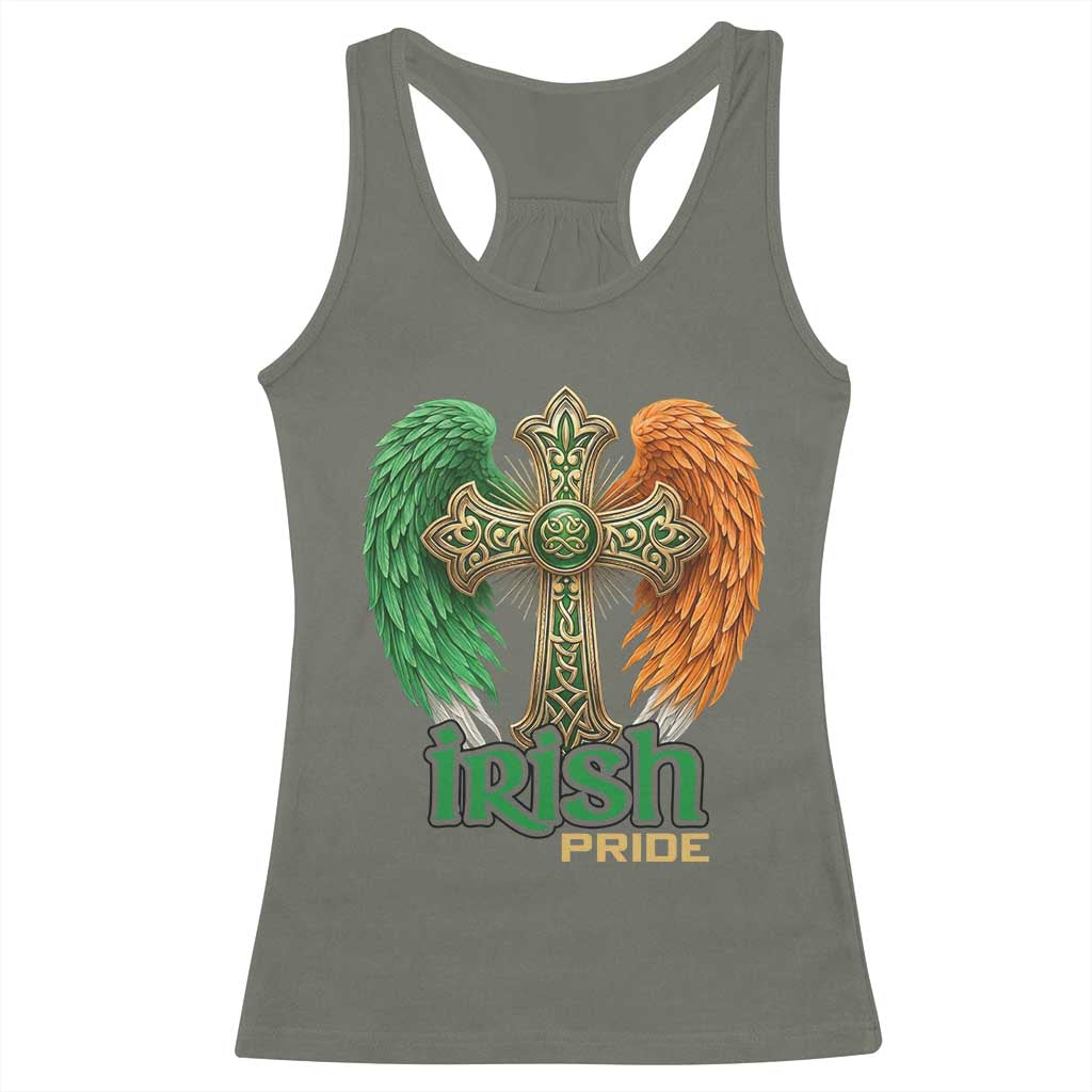 Irish Pride Celtic Cross Racerback Tank Top Christian Gift TS12 Military Green Print Your Wear