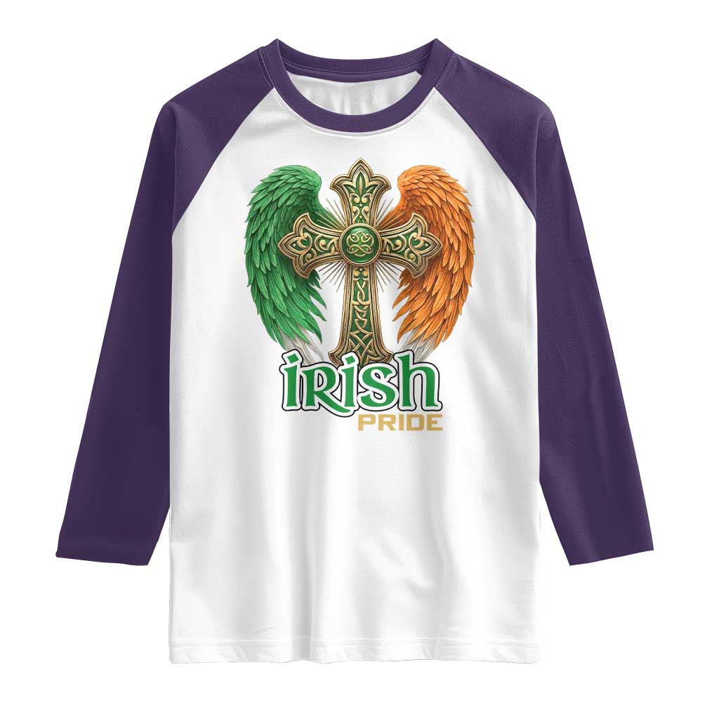Irish Pride Celtic Cross Raglan Shirt Christian Gift TS12 White Purple Print Your Wear