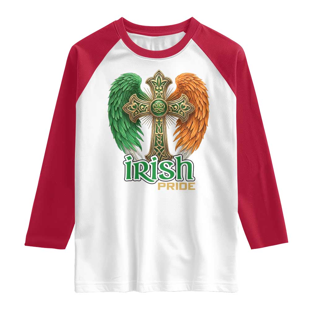 Irish Pride Celtic Cross Raglan Shirt Christian Gift TS12 White Red Print Your Wear