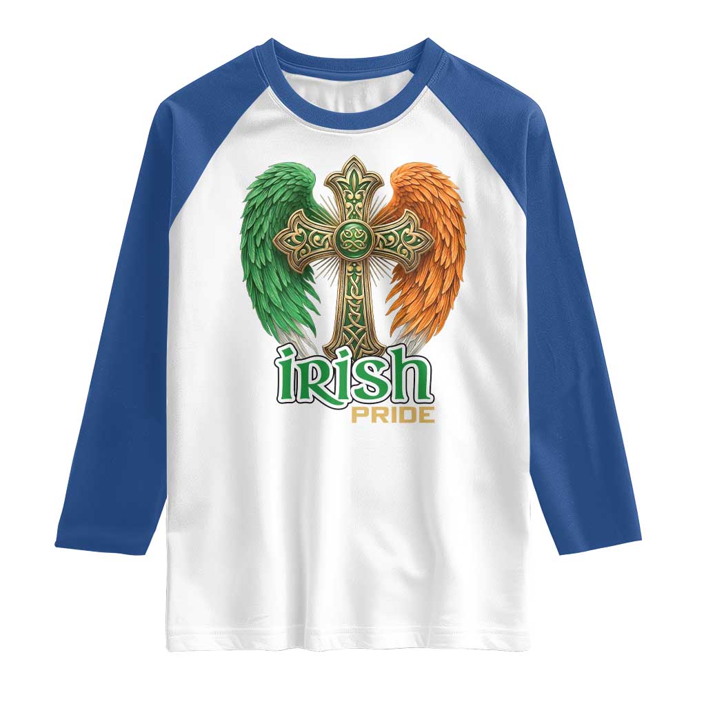Irish Pride Celtic Cross Raglan Shirt Christian Gift TS12 White Royal Print Your Wear